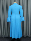 Plus Size Blue Pleated Maxi Church Dress