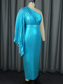 Plus Size Pleated Blue Dress