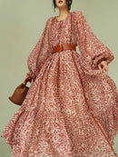 Loose Printing Spliced Belt Casual Dresses