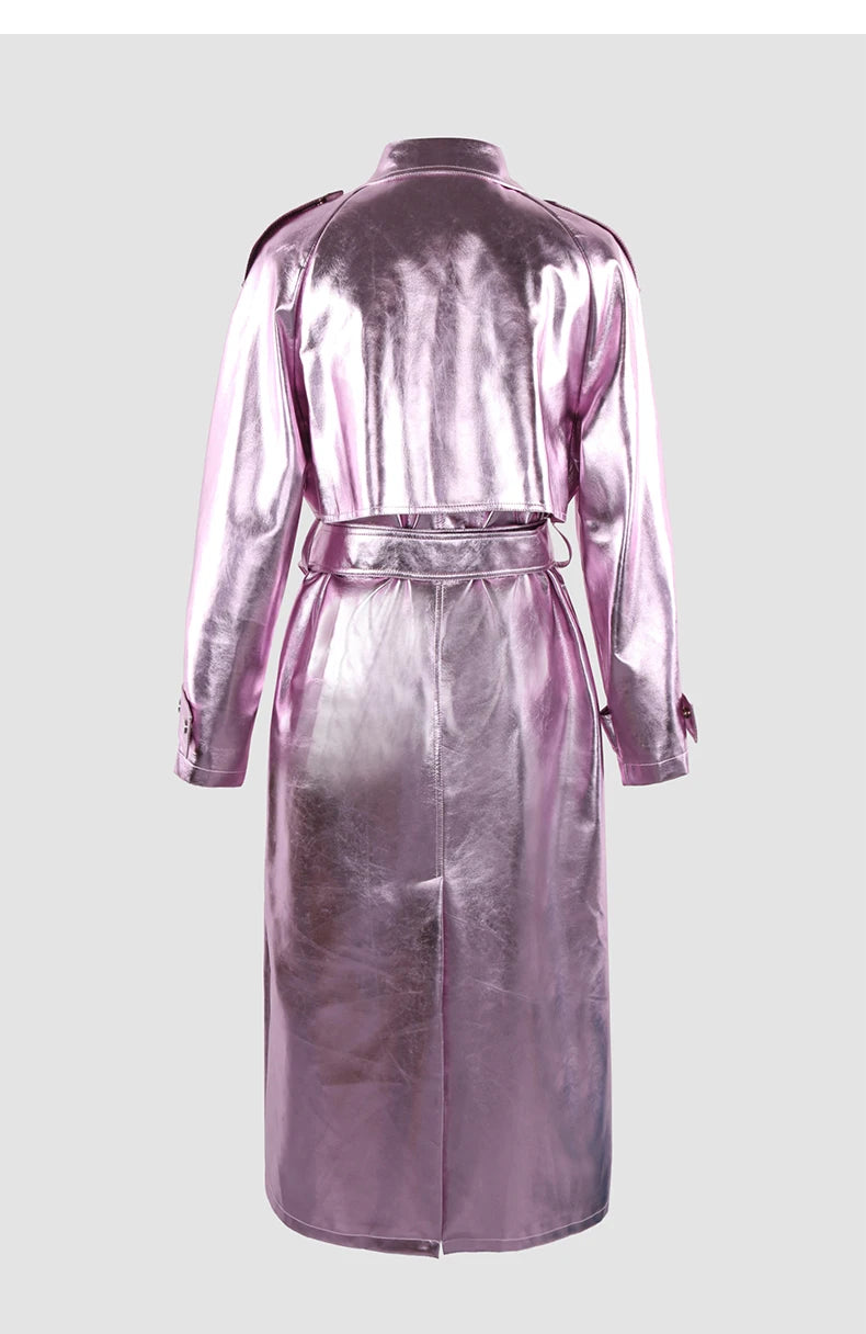 Bright Pink Shiny Belt Overcoat