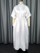 Plus Size White Shiny Shirt Dress