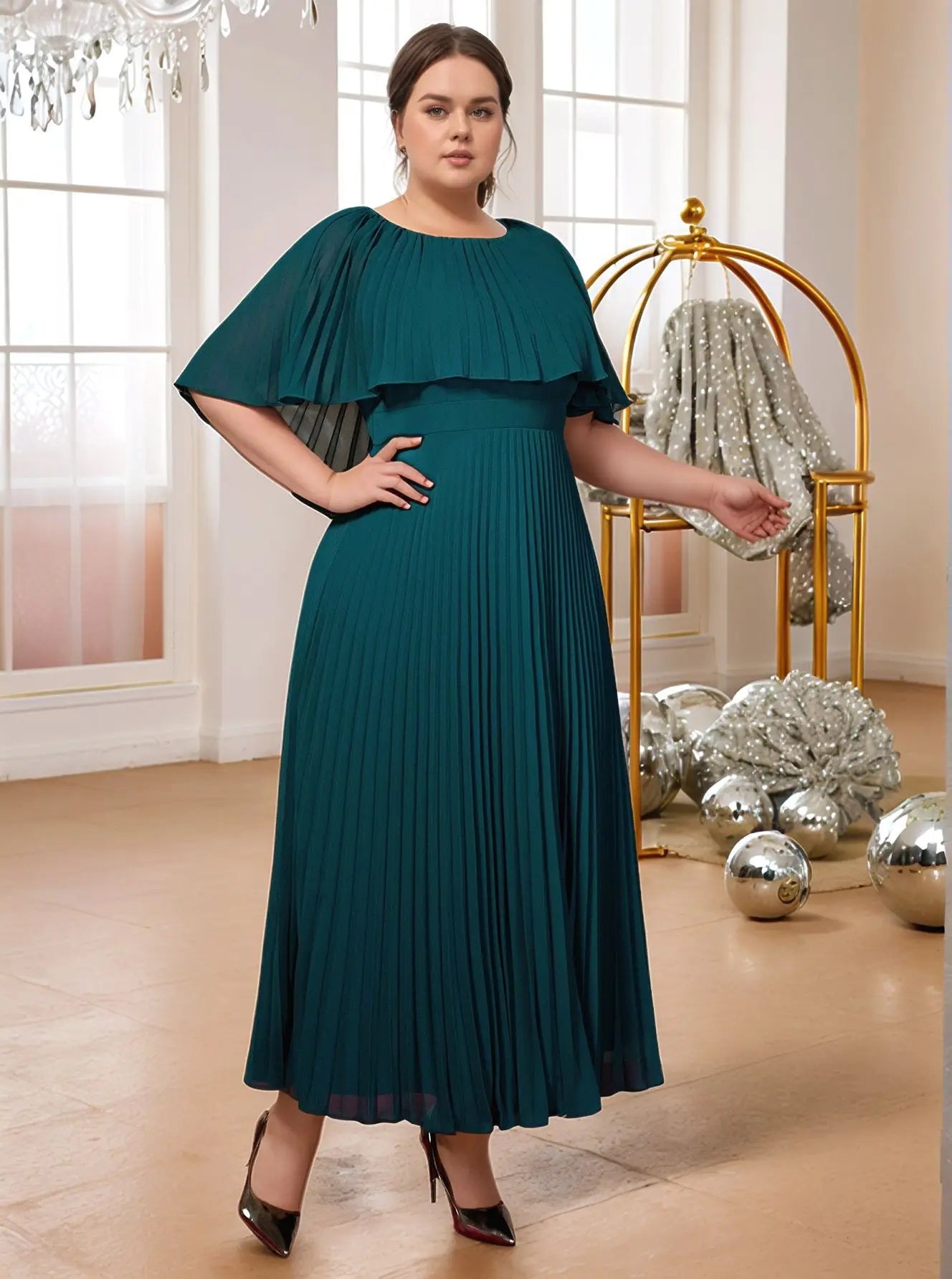 Elegant Plus Size Pleated Maxi Dress