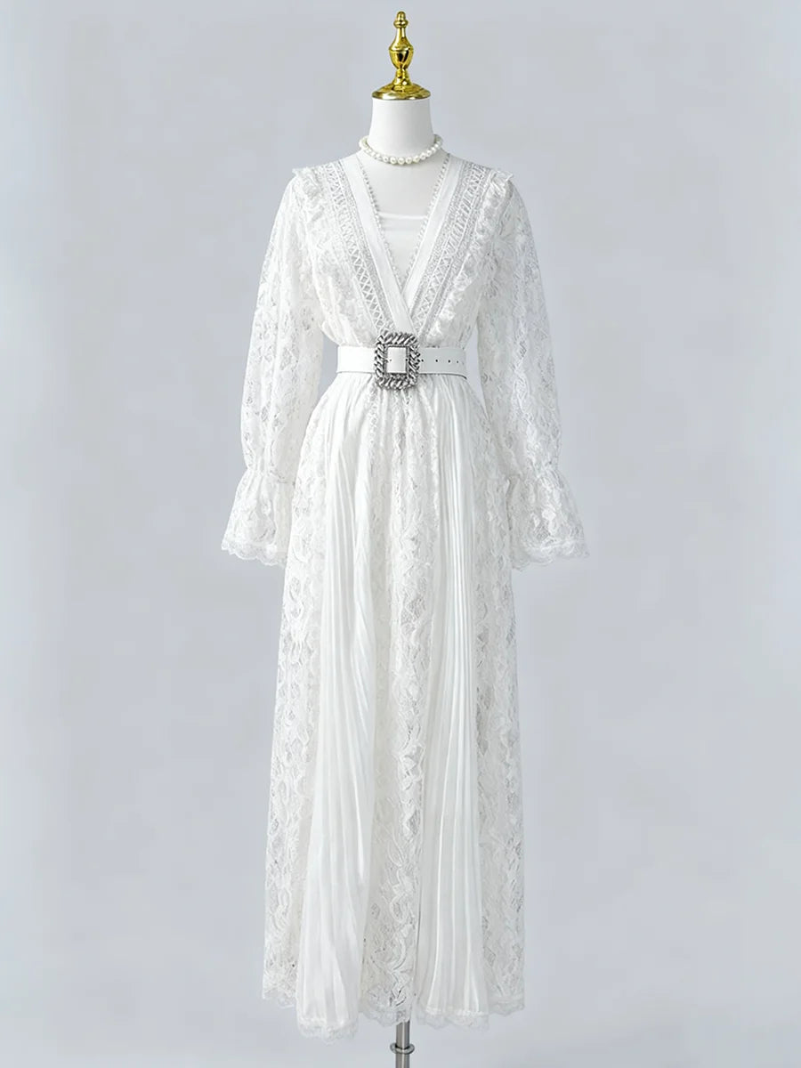 Hollow Out Spliced Lace  Dresses