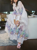 Printing Loose Spliced Wave Point Casual Dresses