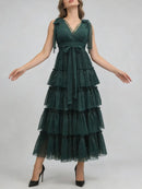 Spliced Ruffles Folds Long Dresses