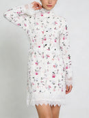 Printing Spliced Lace Slimming Dress