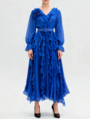 Solid Sheer Spliced Folds Dresses