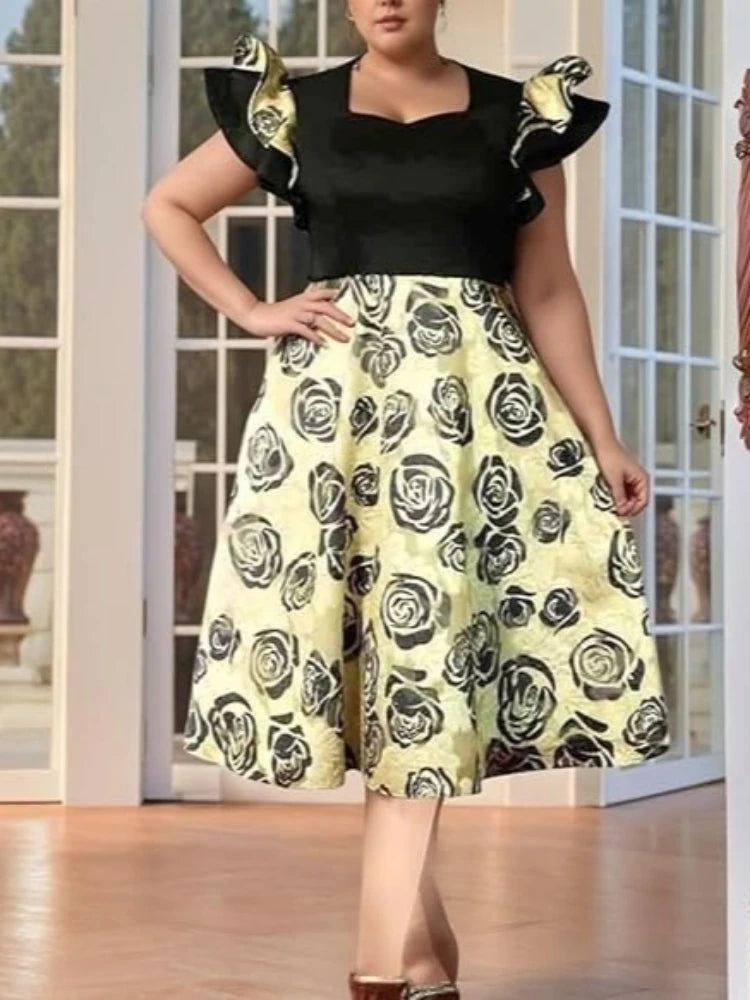Plus Size Floral Jacquard A Line Dresses