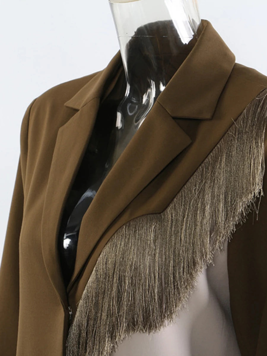 Hit Color Loose Tassels Coats