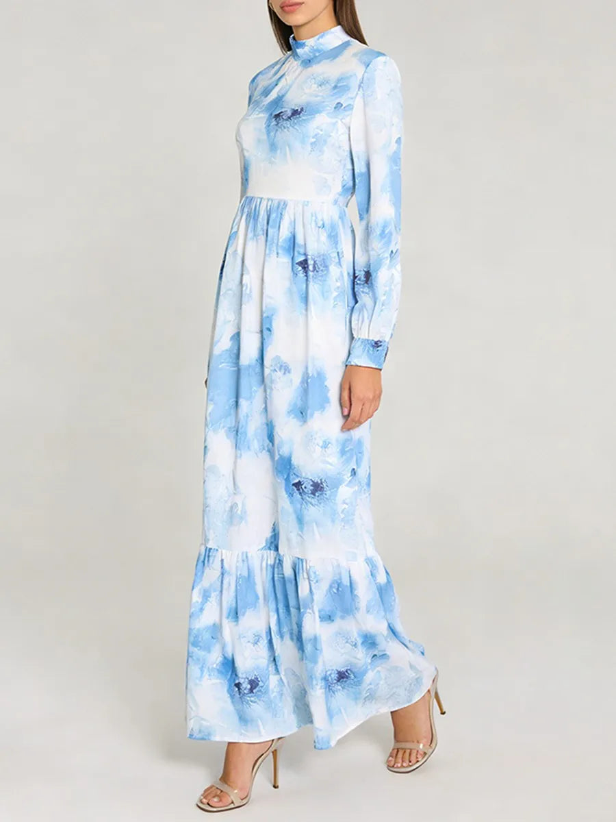 Printing Spliced Shirring Slimming Dresses