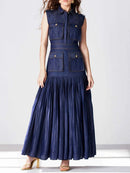 Patchwork Pockets Denim Dress