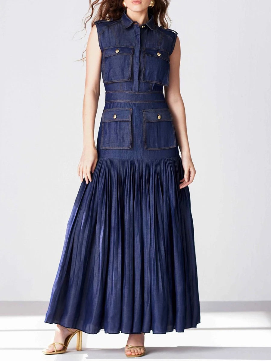 Patchwork Pockets Denim Dress
