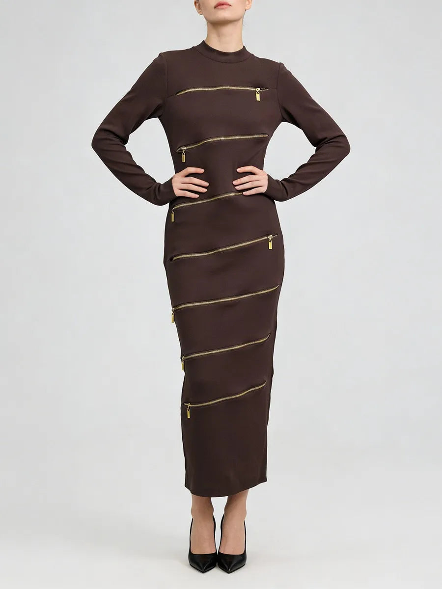 Solid Spliced Zippers Design Sense Dresses