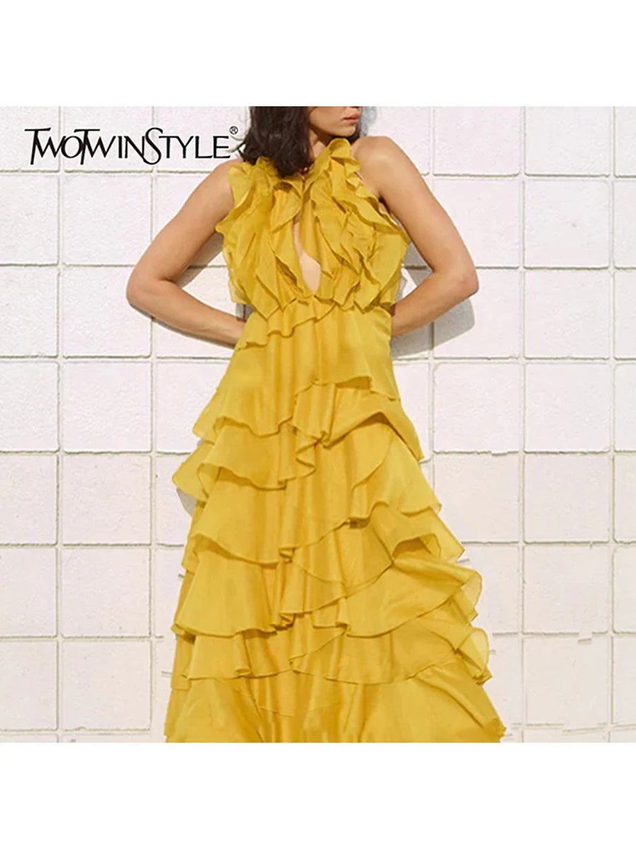 Spliced Ruffles Folds  Dresses