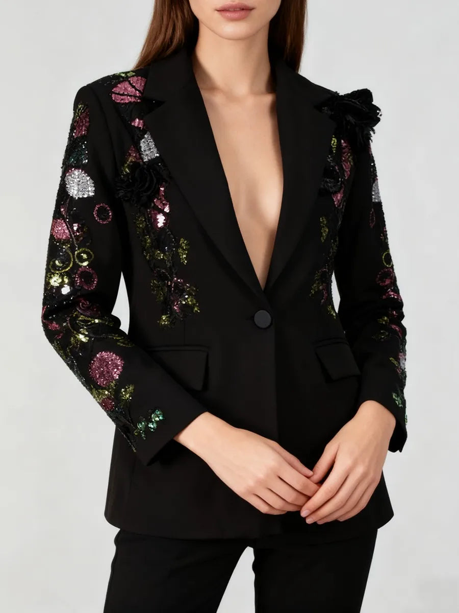Sequins Elegant  3D Flower Blazer