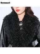 Long Loose Black Quilted Leather Coat