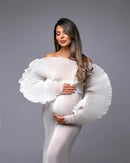 Gorgeous White Pleated Maternity  Photoshoot Dress