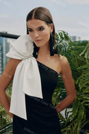 One Shoulder Satin Bow Mermaid Dress