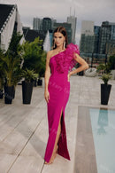 One Shoulder Ruffles Satin Dress