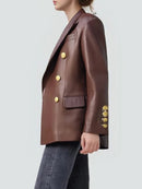 Double Breasted  Leather Blazer For Women