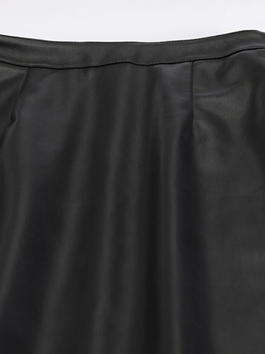 Solid Cut Out Leather Skirt