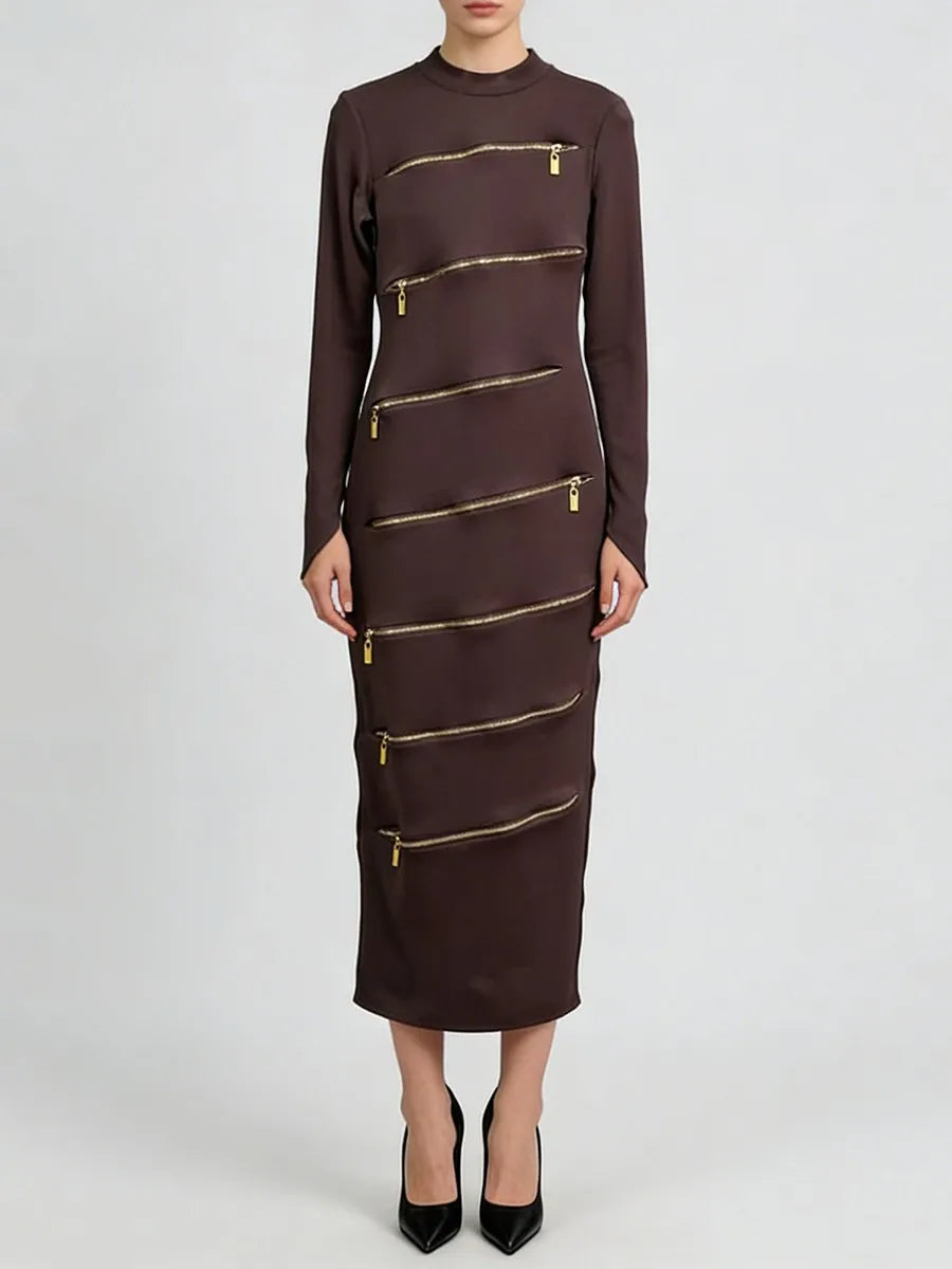 Solid Spliced Zippers Design Sense Dresses