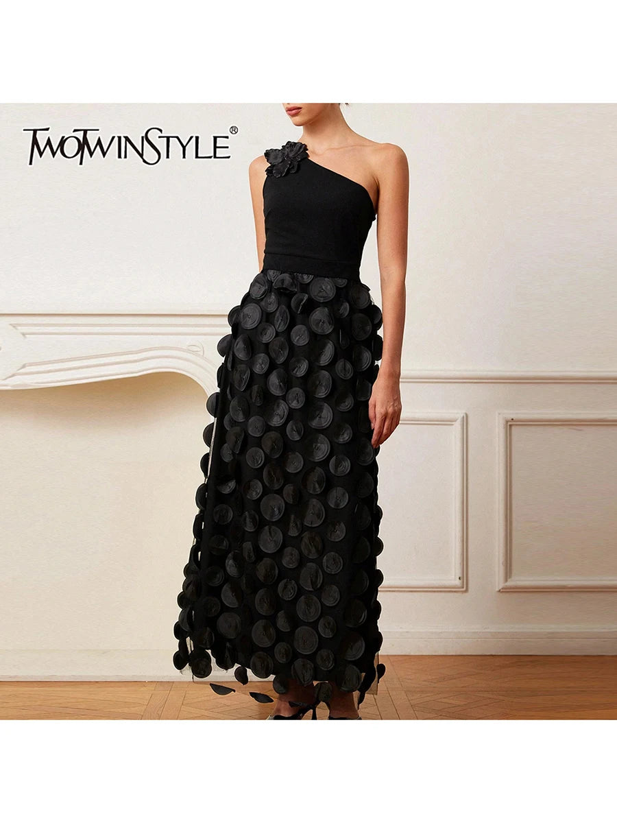 One Shoulder Appliqués Dress