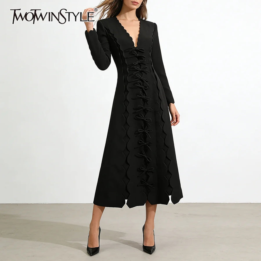 Solid Spliced Bowknot Temperament Dresses