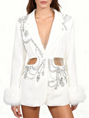 Solid Hollow Out Diamonds Elegant Blazers