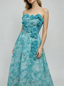 Blue Loose Spliced Flowers Dresses
