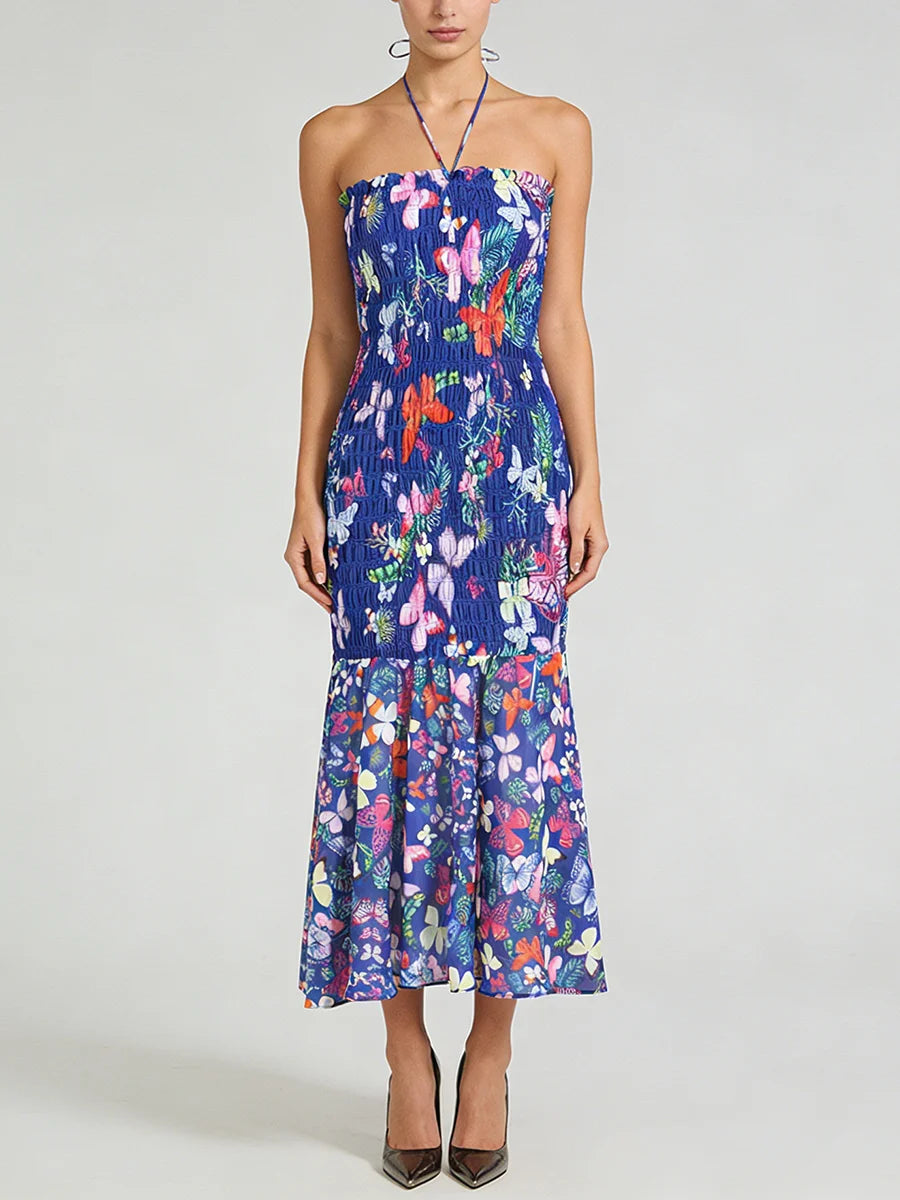 Printing Slimming Spliced Folds Elegant Dress