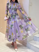 Printed Spliced Ruffles Folds Dresses