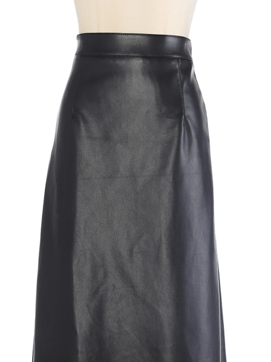 Solid Cut Out Leather Skirt