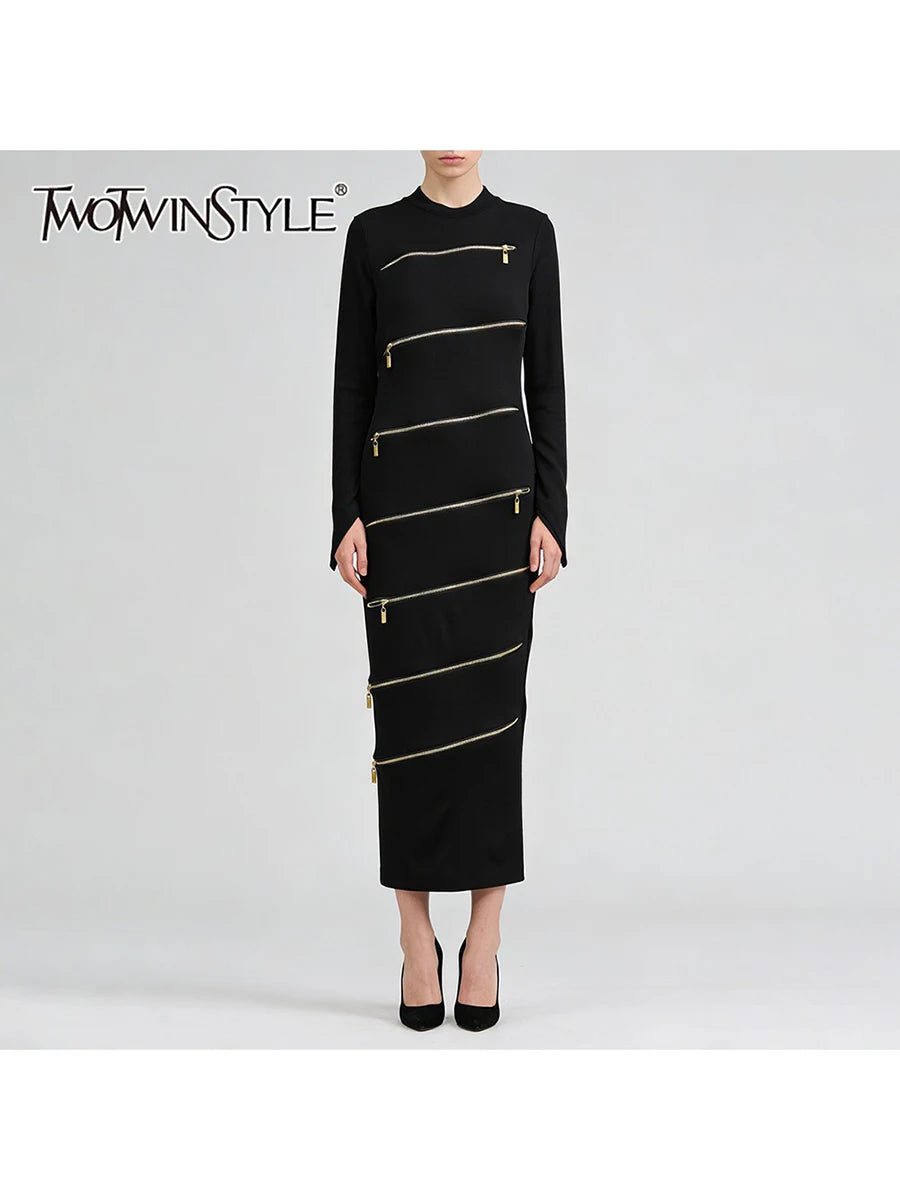 Solid Spliced Zippers Design Sense Dresses