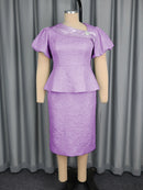Plus Size Rose Jacquard Puff Sleeve Dress
