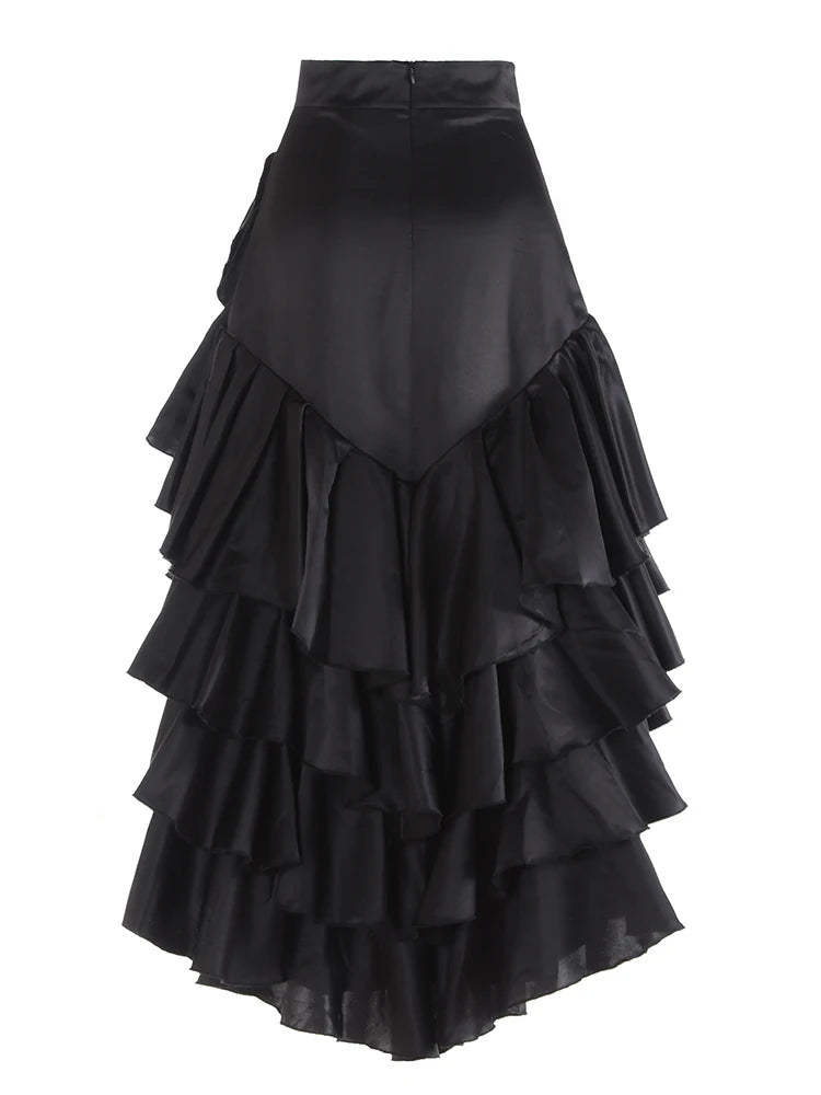 Solid Patchwork Ruffles Skirt