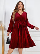 Plus Size Red Velvet Shiny Dresses