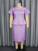 Plus Size Rose Jacquard Puff Sleeve Dress