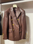 Double Breasted  Leather Blazer For Women