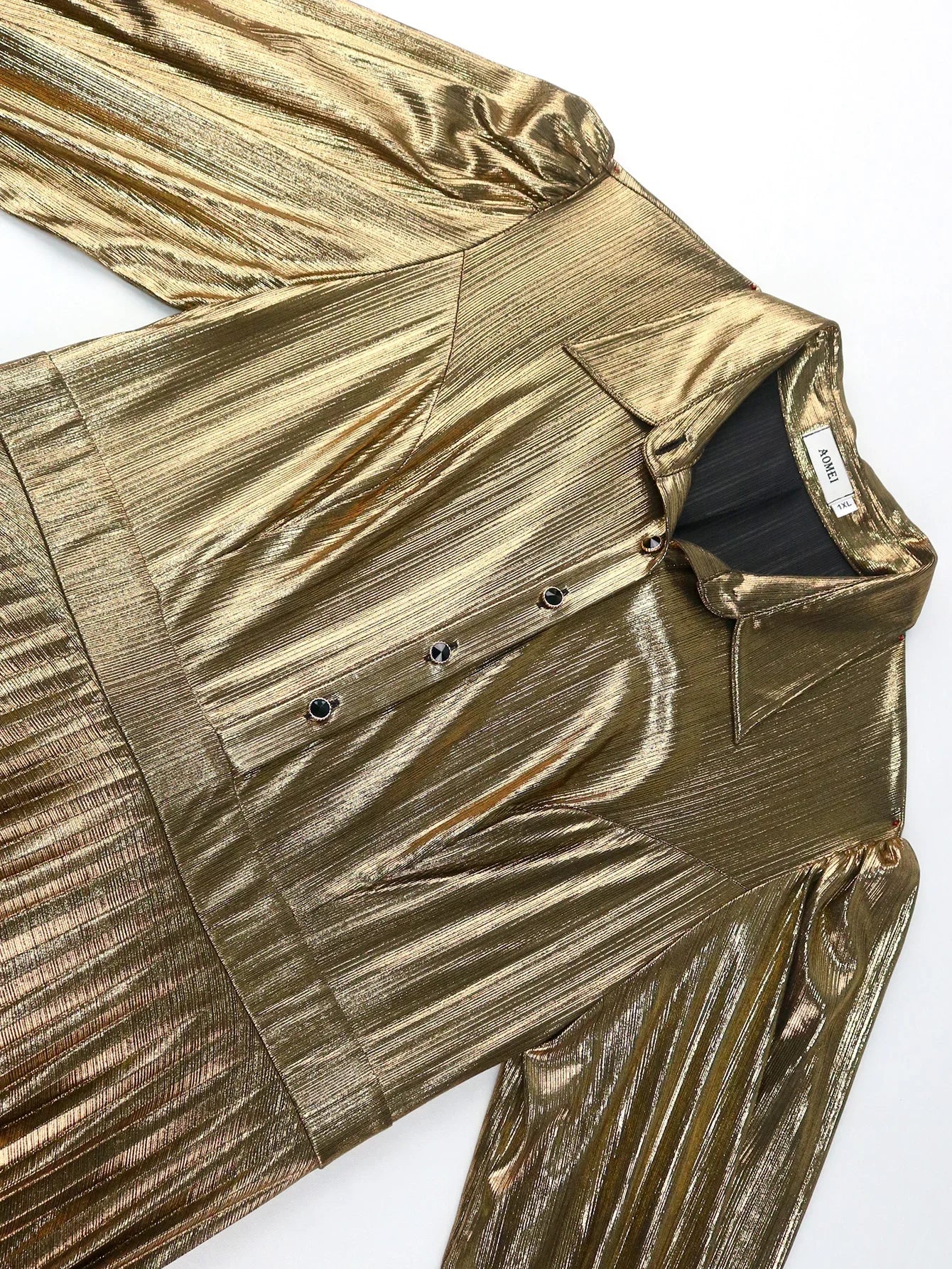 Plus Size Shiny Gold Pleated Maxi Dress