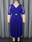 Plus Size Sheer Puff Sleeves with Rhinestone Dress