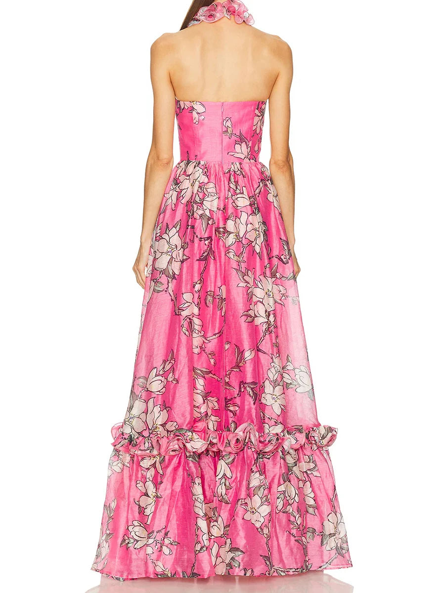 Rose Printing Spliced 3D Flower Dress