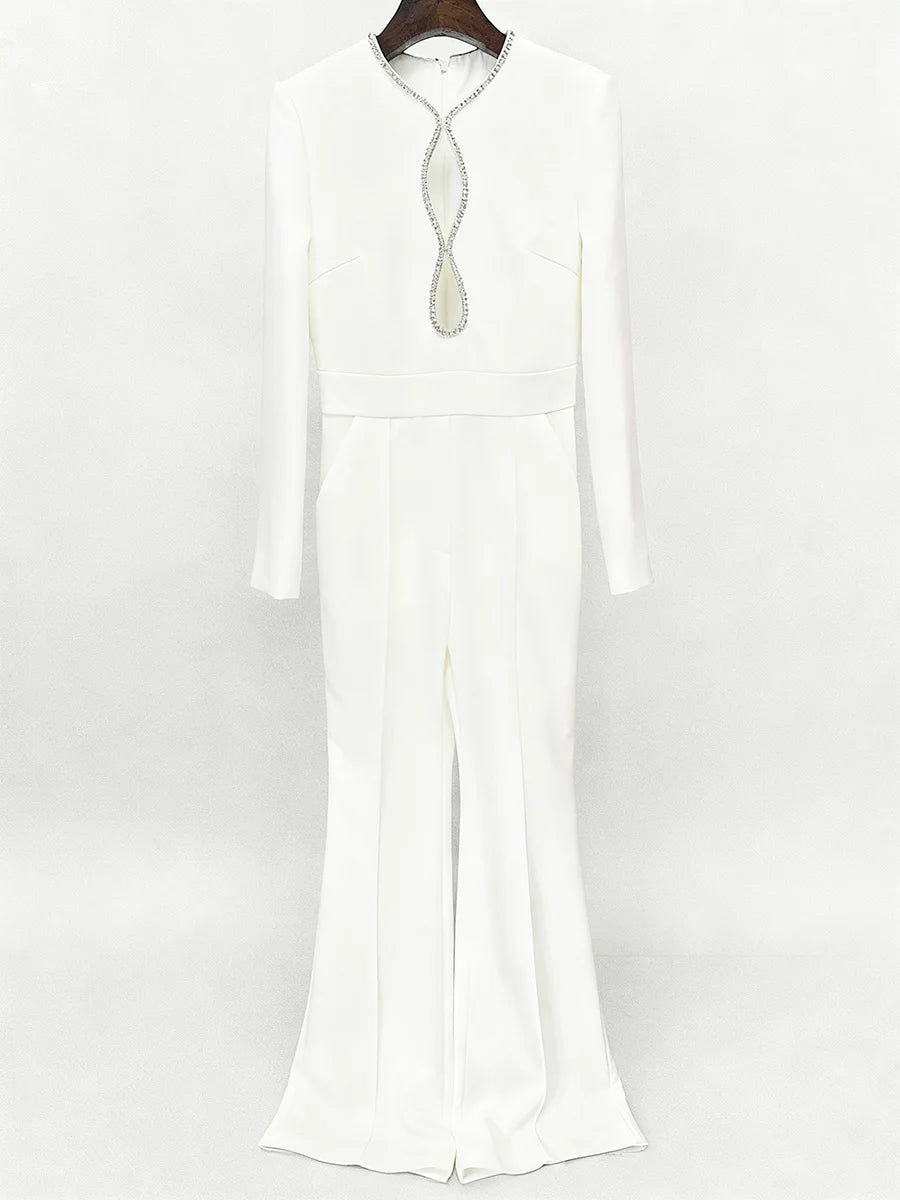 Hollow Out Spliced Bead Minimalist Jumpsuit