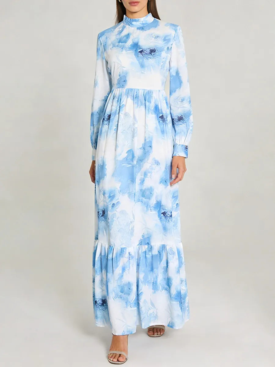 Printing Spliced Shirring Slimming Dresses