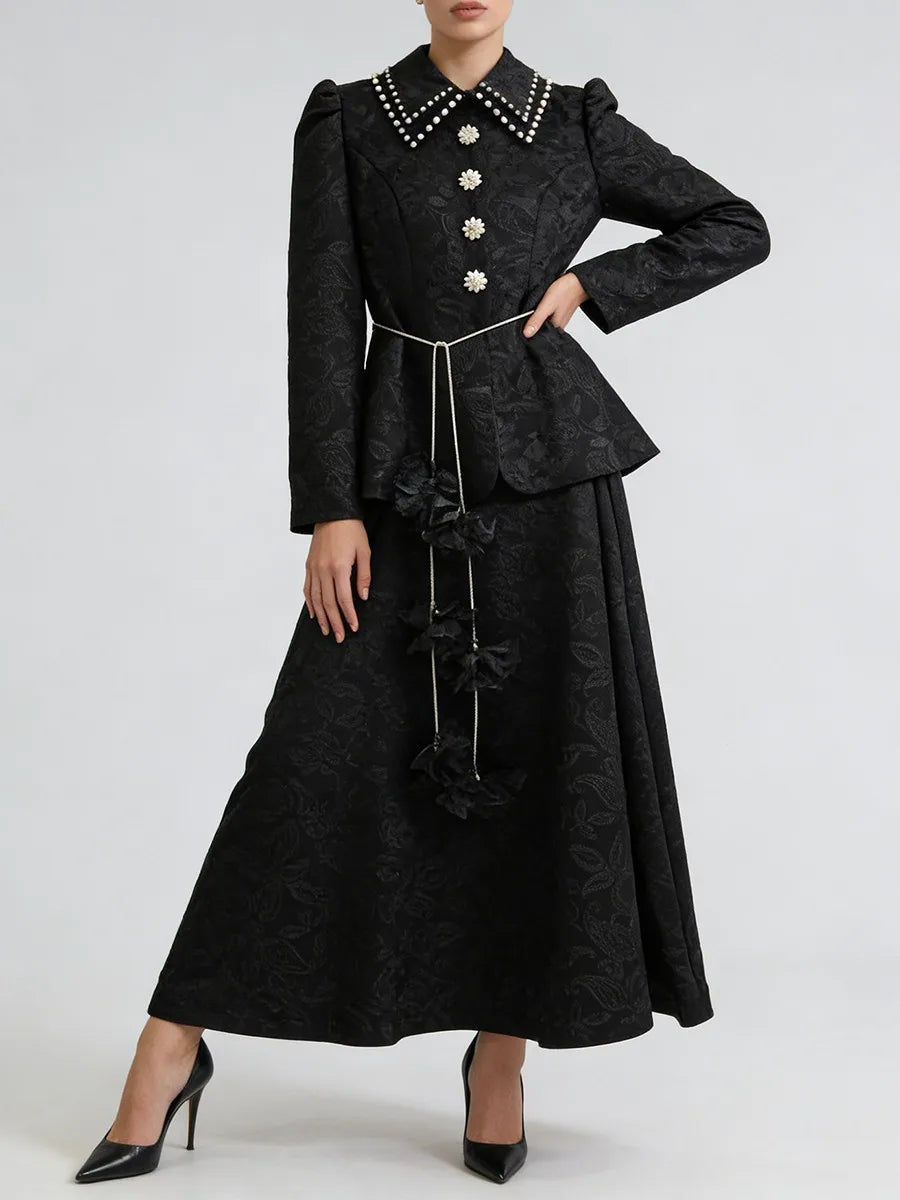 Black Printing Spliced Lace Two Piece Sets