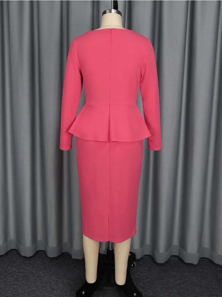 Plus Size Peplum 3D Flower Midi Dress