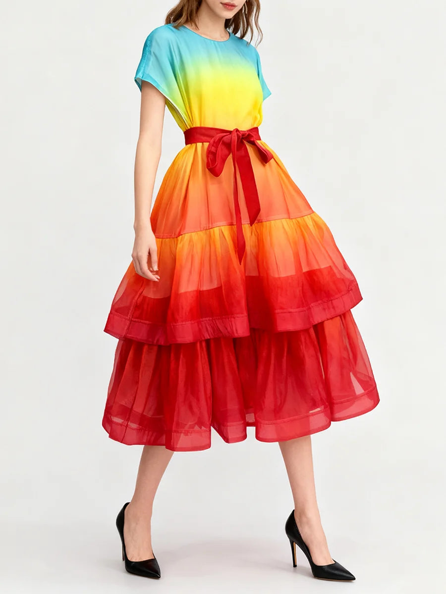Gradient Ruffles Folds Dresses