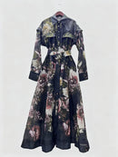 Hit Color Printing Spliced Lace Up Dresses