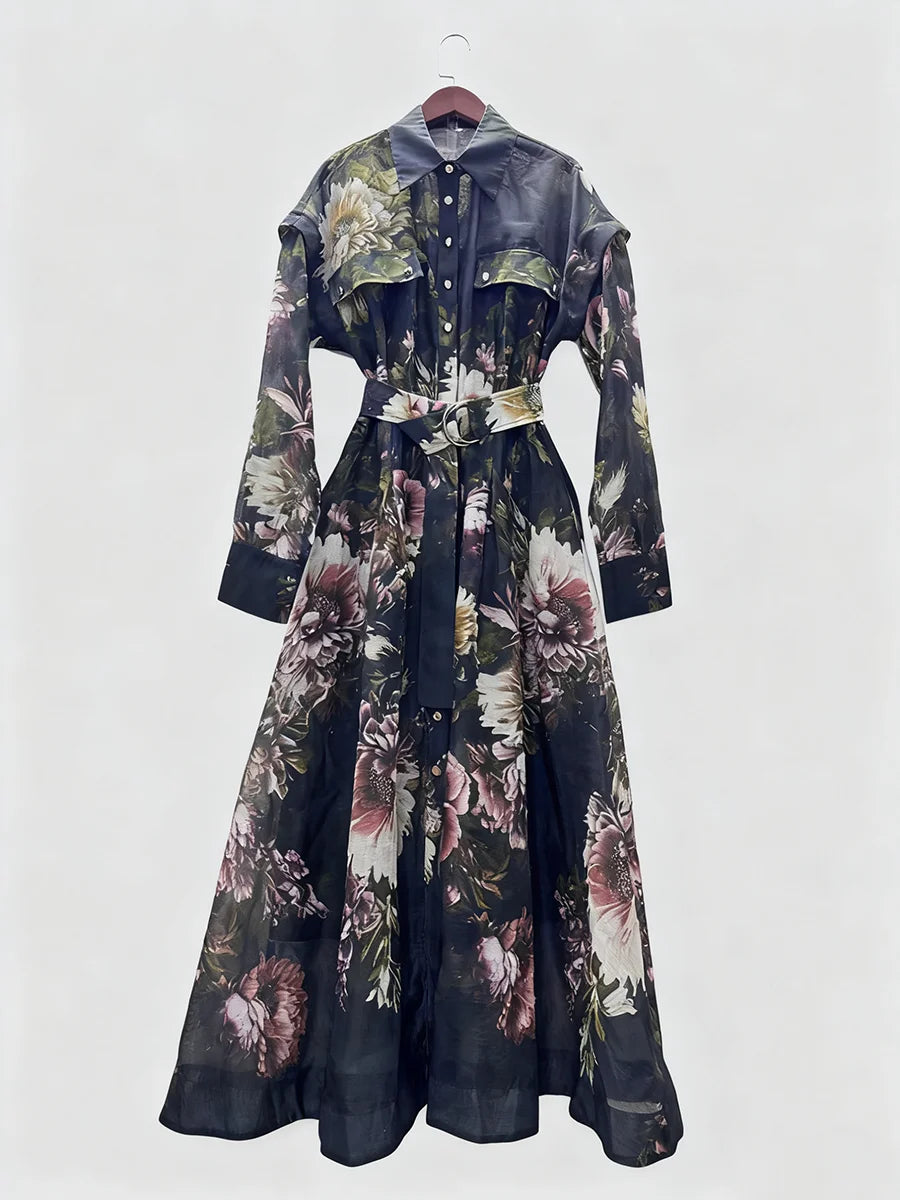 Hit Color Printing Spliced Lace Up Dresses