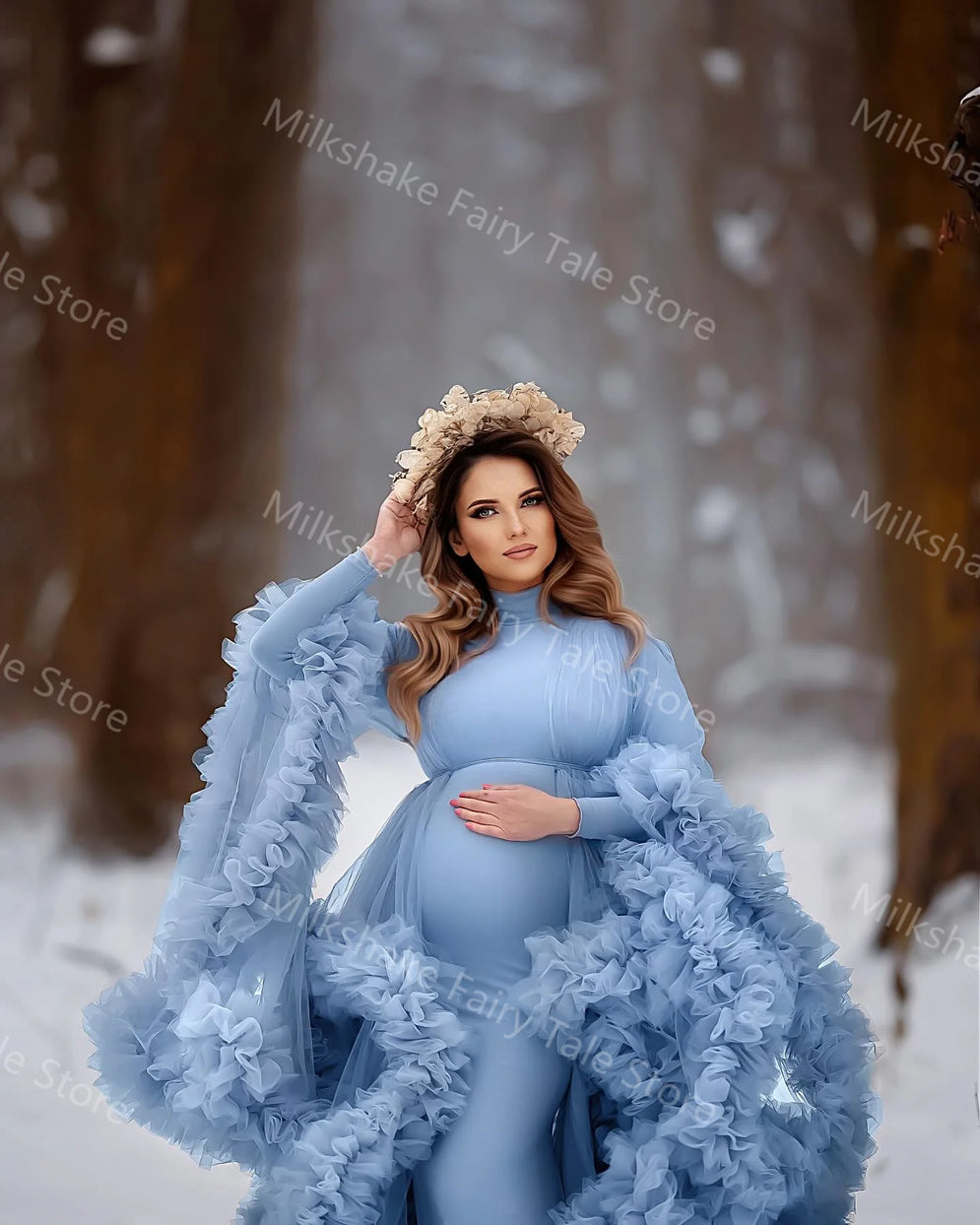Maternity Gowns Tiered Ruffles Photoshoot Dresses